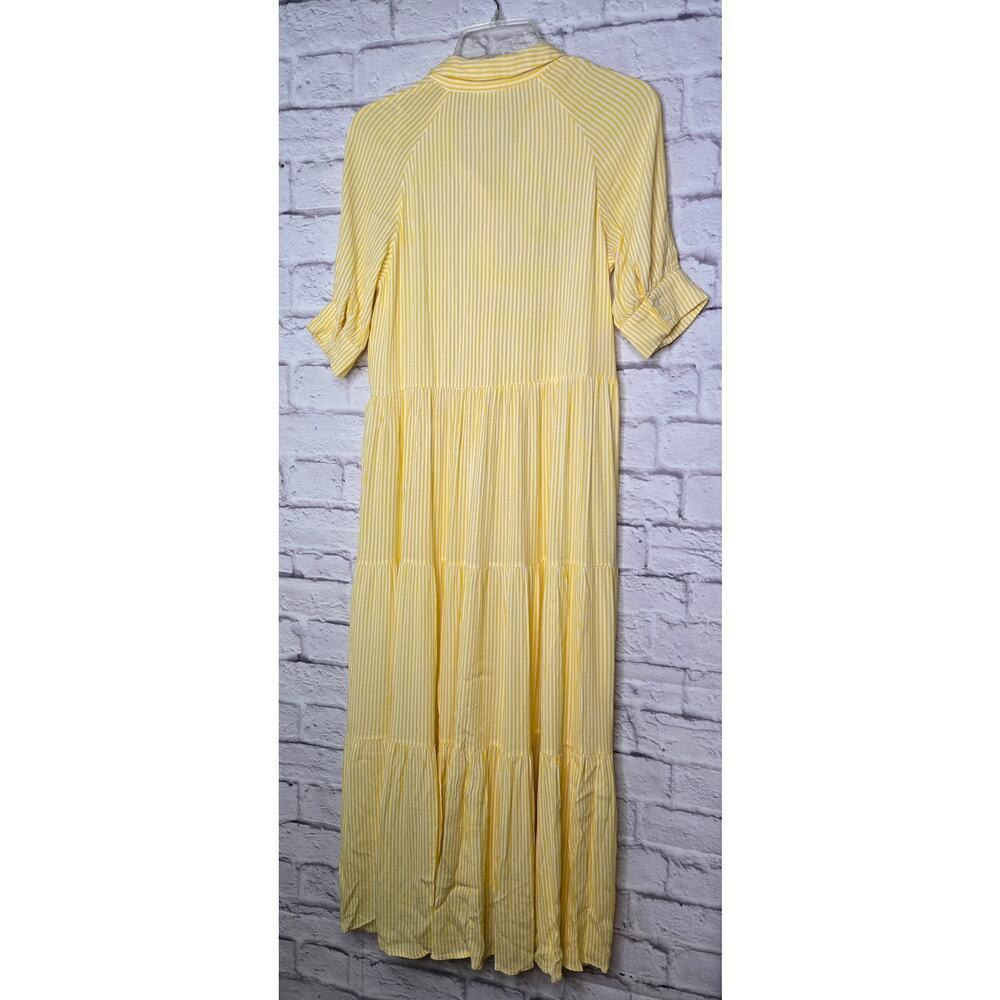 A Loves A Pinstripe Print Collar 3/4 Cuff Sleeve Tiered Midi Shirt Dress XS. - Picture 4 of 8